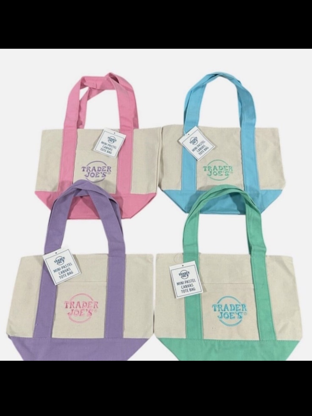 Set of 4 Limited Edition! Trader Joe’s Pastel Canvas Mini Tote Bags 2026 NWT